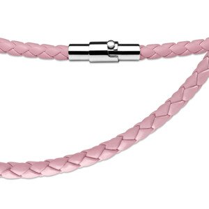 Rózsaszín bőrből készült nyaklánc - fonott mintával, mágneses biztonsági zárral