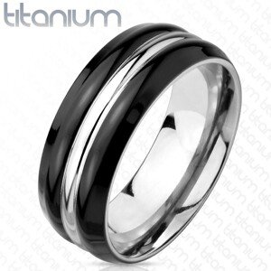 Titán gyűrű ezüst színben - fekete élek, középen ezüst vonallal, 8 mm - Nagyság: 59
