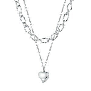 Dupla acél nyaklánc - domború aszimmetrikus szív, ezüst színben