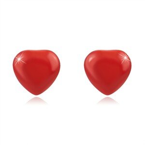 925 Ezüst fülbevaló – domború piros szív, stekkerzárral