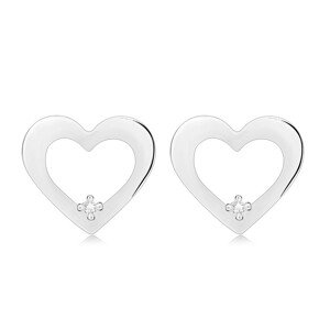 925 ezüst gyémánt fülbevaló - szív kontúr,átlátszó briliáns,stekkerzár
