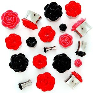 Fültágító dugó műanyag virággal - Vastagság: 16 mm, A piercing színe: Piros