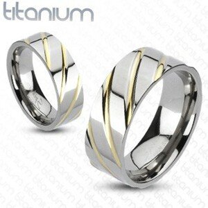 Gyűrű titániumból - ezüst, arany sávok - Nagyság: 65