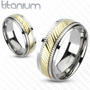 Gyűrű titániumból - két színű, sávozott - Nagyság: 52