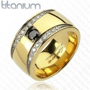 Arany színű gyűrű titániumból - két cirkónia félhold - Nagyság: 59