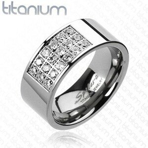Gyűrű titániumból - téglalap alakú kivágás tiszta cirkóniákkal - Nagyság: 59