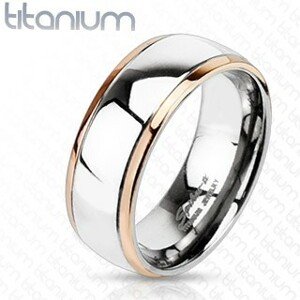 Titánium karikagyűrű - réz színű szegélyek, széles ezüst sáv - Nagyság: 62