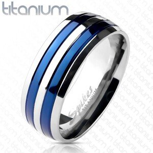 Karikagyűrű titánból két kék sávval - Nagyság: 67