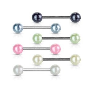Nyelvpiercing acélból - színes gyöngyházas golyócska - A piercing színe: Rózsaszín